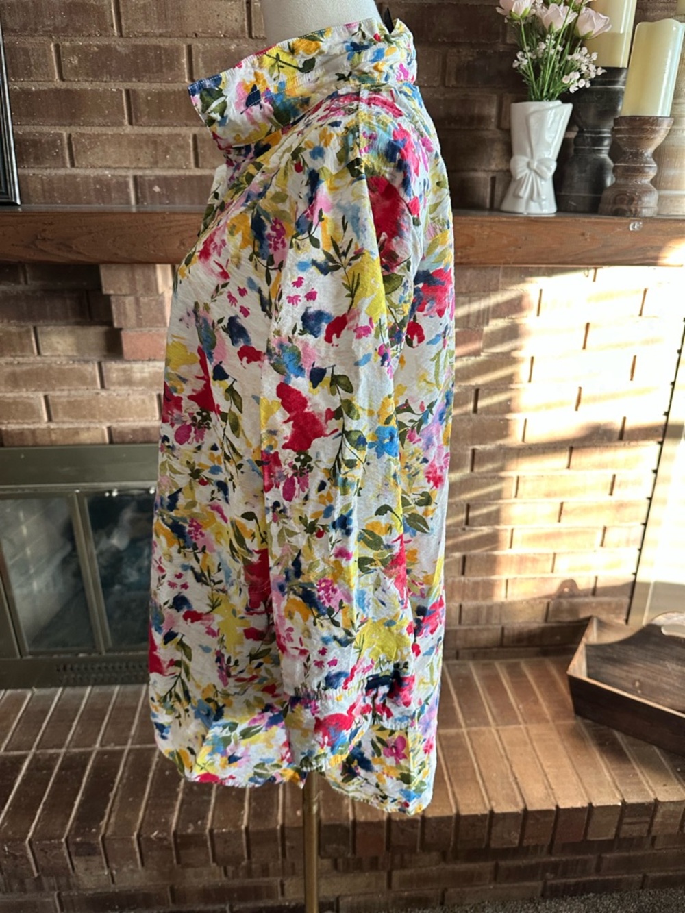 Ali Miles Wire Collar Floral Crinkle Button Front Tunic Shirt Back Toggle XL - Picture 3 of 7